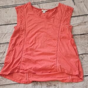 Sundance Dinah Coral Cotton  Eyelet V Neck Top S